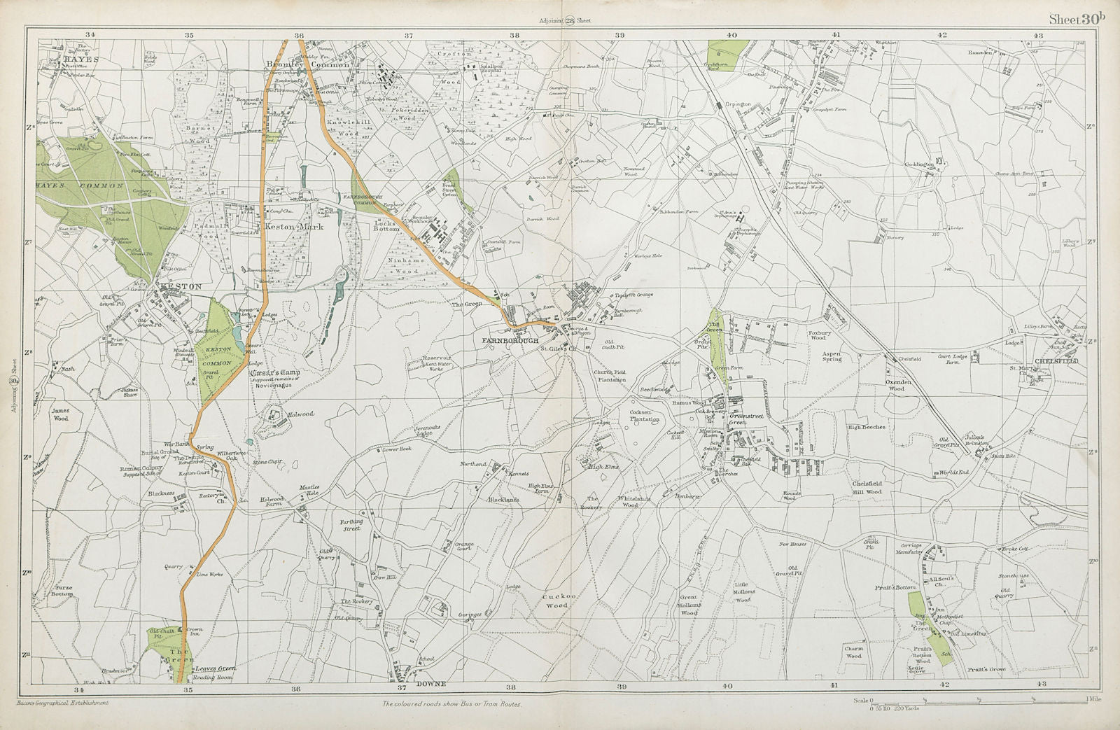 ORPINGTON Farnborough Keston Mark Pratt's Bottom Chelsfield. BACON 1920 map